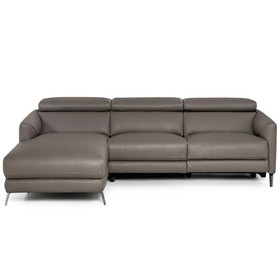Costway 41763598 Leather Air Power Reclining Sectional Sofa with Adjustable Headrests-Gray