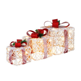 Costway 41827563 Set of 3 Christmas Lighted Gift Boxes Decorations with Red Bowknots