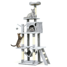 Costway 42609753 66 Inch Cat Tree Condo Kitten Multi-Level Activity Center-Gray