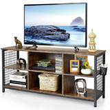 Costway 42756398 Mid-Century Wooden TV Stand with Storage Basket for TVs up to 65 Inch-Rustic Brown
