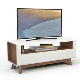 Costway 42780965 Media Console with 2 Pull-Out Drawers and Open Compartment for TVs up to 50 Inch