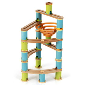 Costway 42870516 Bamboo Build Run Toy with Marbles for Kids Over 4