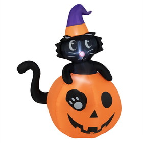 Costway 43190728 5 Feet Inflatable Halloween Pumpkin with Witch's Black Cat