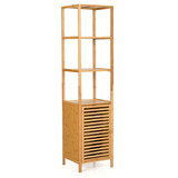 Costway 43678109 4 Tiers Slim Bamboo Floor Storage Cabinet with Shutter Door and Anti-Toppling Device-Natural