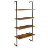 Costway 43760925 4-Tier Industrial Ladder Bookshelf with Metal Frame-Coffee
