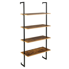 Costway 43760925 4-Tier Industrial Ladder Bookshelf with Metal Frame-Coffee