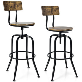 Costway 43926150 Adjustable Swivel Counter-Height Stool with Arc-Shaped Backrest-Rustic Brown