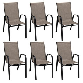 Costway 45097386 6 Pieces Patio Stackable Dining Chairs with Curved Armrests and Breathable Fabric