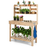 Costway 45237819 Large Garden Potting Bench Table with Display Rack and Hidden Sink-Natural