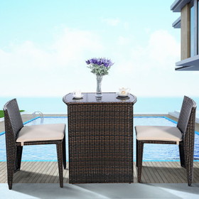 Costway 45603871 3 Pieces Cushioned Wicker Patio Bistro Set with No Assembly Needed
