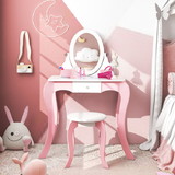 Costway 45976123 Pretend Kids Vanity Set Makeup Dressing Table with 360° Rotatable Mirror