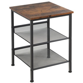 Costway 46015328 3-Tier Industrial End Table with Mesh Shelves and Adjustable Shelves
