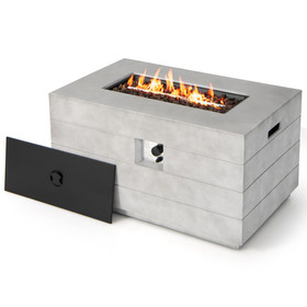 Costway 46193025 43 Inch Rectangular Concrete Propane Fire Pit Table with Lava Rocks and Cover 50 000 BTU-Gray