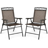 Costway 46295073 Set of 2 Patio Folding Chairs Sling Portable Dining Chair Set with Armrest