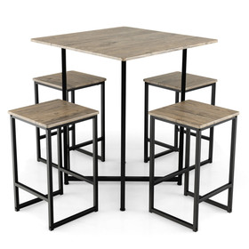 Costway 46578329 5 Piece Square Space-saving Dining Table Set with 4 Stools