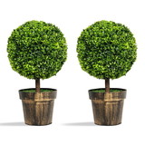 Costway 46781395 2 Pieces 24 Inch Artificial Boxwood Topiary Ball Tree for House and Office