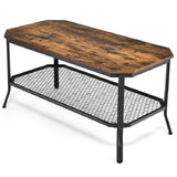Costway 46821735 2-Tier Industrial Coffee Table with Open Mesh Storage Shelf for Living Room-Rustic Brown