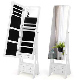 Costway 46871395 Freestanding Full Length LED Mirrored Jewelry Armoire with 6 Drawers-White