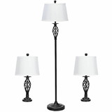 Costway 46895321 2 Table Lamps 1 Floor Lamp Set with Fabric Shades