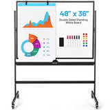 Costway 47560329 48 x 36 Inch Mobile Magnetic Double-Sided Reversible Whiteboard Height Adjust