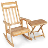 Costway 47926853 Front Porch Rocking Chair and Foldable Table Set for Outdoors-Natural