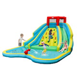 Costway 47928615 Double Side Inflatable Water Slide Park with Climbing Wall for Outdoor Without Blower