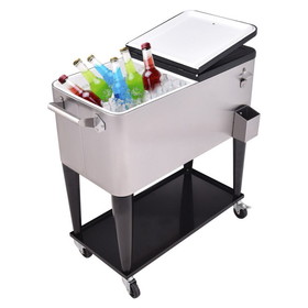 Costway 48123560 80 Quart Patio Rolling Stainless Steel Ice Beverage Cooler