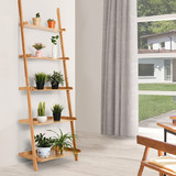 Costway 48751362 5-Tier Ladder Shelf Bamboo Bookshelf Wall-Leaning Storage Display Plant Stand-Natural