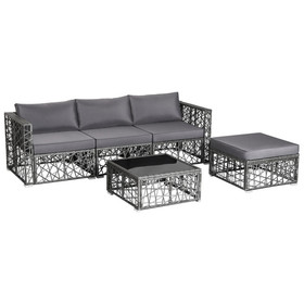 Costway 49013285 5 Pieces Patio PE Rattan Wicker Sofa Furniture Set-Gray