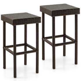 Costway 49231650 2 Pieces Patio Rattan Wicker Bar Stool Chairs-Brown