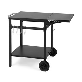 Costway 49368715 Movable Outdoor Grill Cart with Folding Tabletop and Hooks-Black