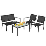Costway 50381426 4 PCS Patio Furniture Set Sofa Coffee Table Steel Frame Garden-Gray