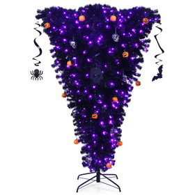 Costway 50786124 6 Feet Upside Down Artificial Christmas Tree with 270 Purple LED lights