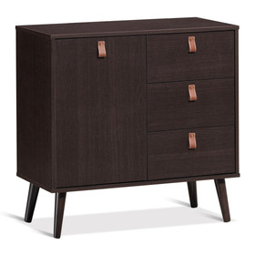 Costway 50917463 3-drawer Sideboard Storage Display Cabinet-Brown