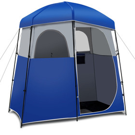 Costway 51230469 Double-Room Camping Toilet Tent with Floor and Portable Storage Bag-Blue