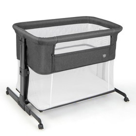 Costway 51639827 3-in-1 Foldable Baby Bedside Sleeper  with Mattress and 5 Adjustable Heights-Dark Gray