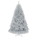 Costway 51802743 6 Feet Hinged Unlit Artificial Silver Tinsel Christmas Tree with Metal Stand