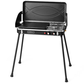Costway 52179483 2-in-1 Gas Camping Grill and Stove with Detachable Legs-Black