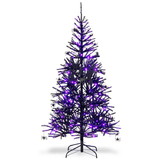 Costway 52310649 6 Feet Pre-Lit Hinged Halloween Tree with 250 Purple LED Lights and 25 Ornaments