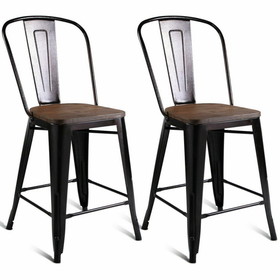 Costway 52671839 Set of 2 Copper Barstool with Wood Top and High Backrest