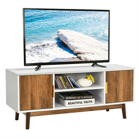 Costway 52917683 2 Door TV Stand with 2 Cabinets and Open Shelves for TVs up to 50 Inch TV