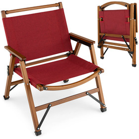 Costway 52936178 Patio Folding Camping Beach Chair with Solid Bamboo Frame-Red