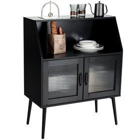 Costway 53840962 Kitchen Sideboard Buffet with Open Cubby and 2 Glass Doors-Black