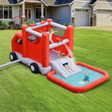 Costway 53961472 Fire Truck Themed Inflatable Castle Water Park Kids Bounce House with 480W Blower