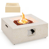 Costway 54138769 28 Inch 40000 BTU Square Propane Gas Fire Pit with PVC Cover-White