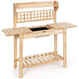 Costway 54798362 Garden Potting Bench Workstation Table with Sliding Tabletop Sink Shelves