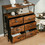 Costway 56194073 2-Tier Storage Chest with Wooden Top and 6 Fabric Drawers-Rustic Brown