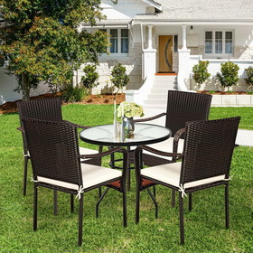 Costway 56809431 Set of 4 Patio Rattan Stackable Dining Chair with Cushioned Armrest for Garden