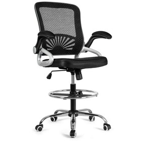 Costway 56918407 Adjustable Height Flip-Up Mesh Drafting Chair with Lumbar Support
