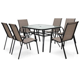 Costway 56970214 7-Piece Patio Dining Set with 6 Stackable Chairs